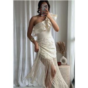 NWT ZARA EMBROIDERED FRINGED WRAP SKIRT